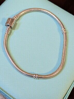 Pandora  Silver Snake Chain Charm Bracelet 7.5 Inches